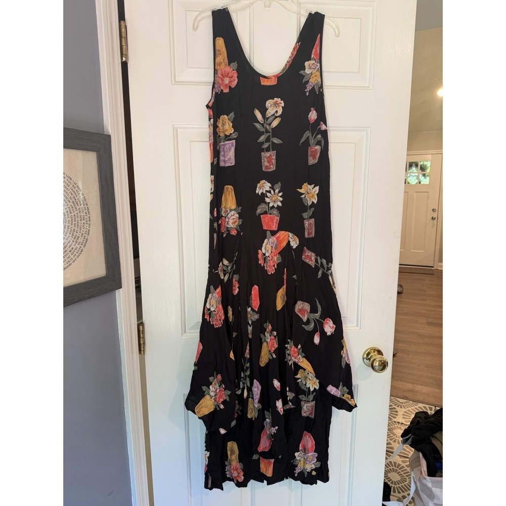Vtg Sue Wong Studios Tiered Maxi Dress Floral Plants Y2K Made In USA Size Small